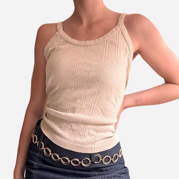 Ribbed tan 90s minimal high neck from Cotton Ginny CG size medium - Picture 1 of 8